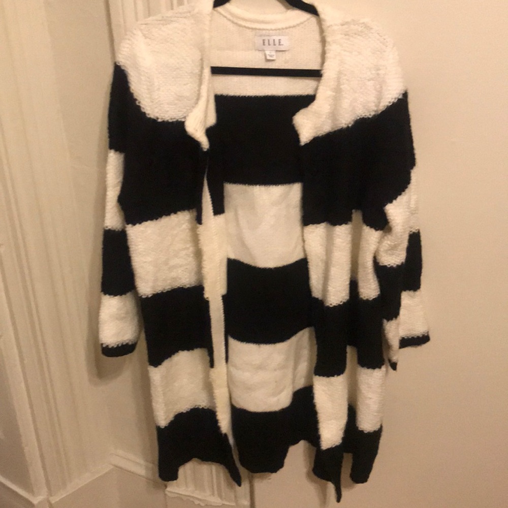 B/W Striped Sweater Coat